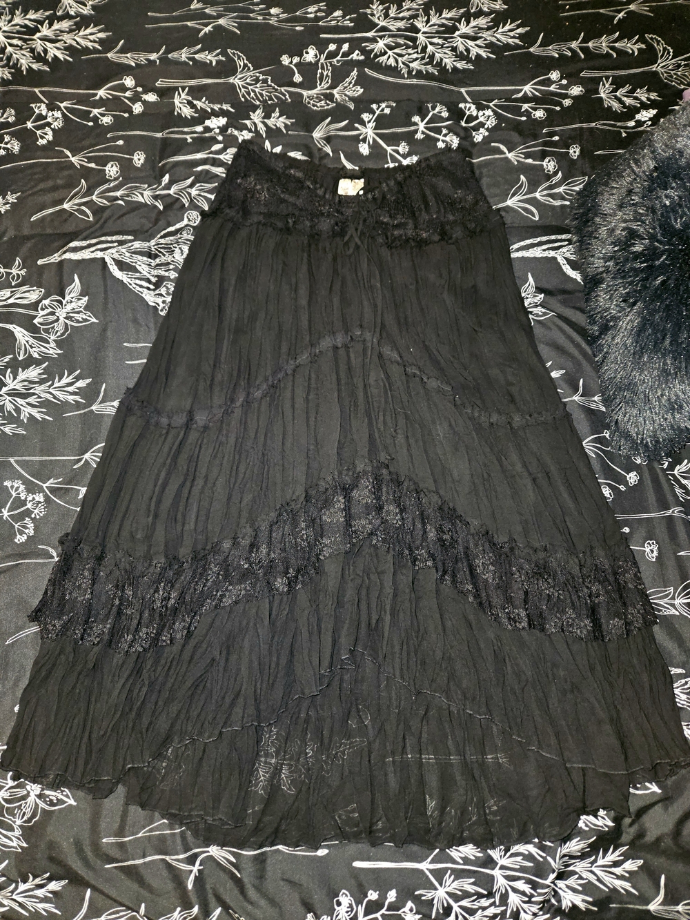 Vintage Y2K Dolled Up Sheer Black Lace Trim Maxi Skirt